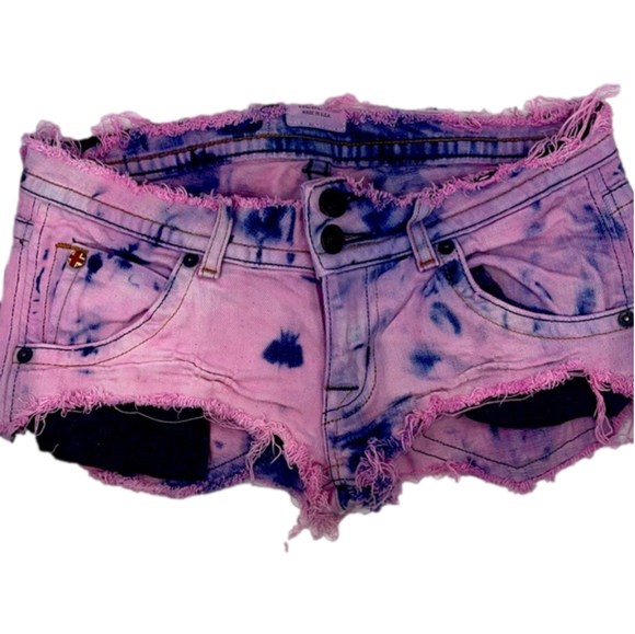 Hudson Jeans Denim - Hudson size 25. Low rise waist. Pink acid wash upcycled denim shorts